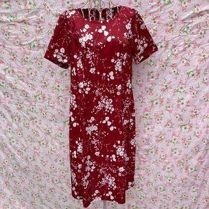 70s  dress maroon red white floral 1970s | S - M |  retro mod shift wine